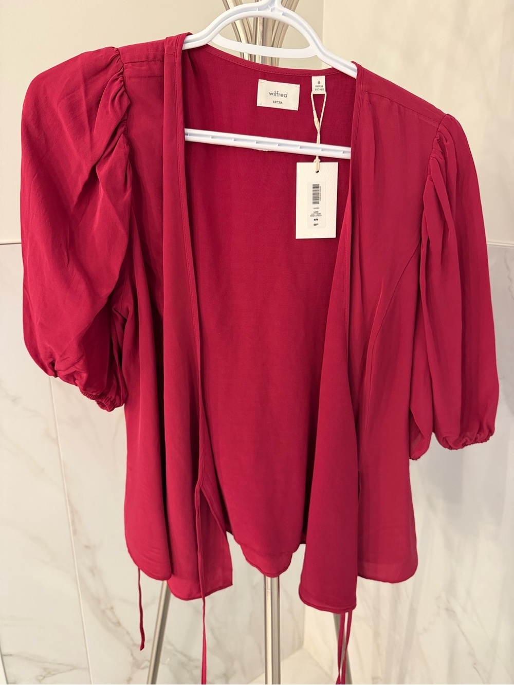 Wilfred Red Puff-Sleeve Tie-Front Cardigan